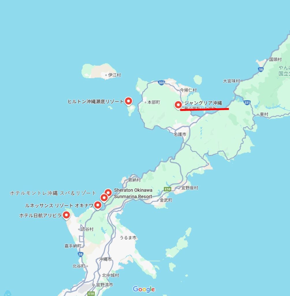 ジャングリアおすすめリゾートホテルMAP